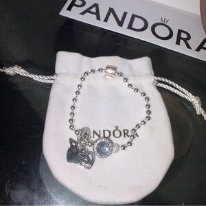 Pandora Silver Beaded Heart Charm Bracelet with Dangle Hearts